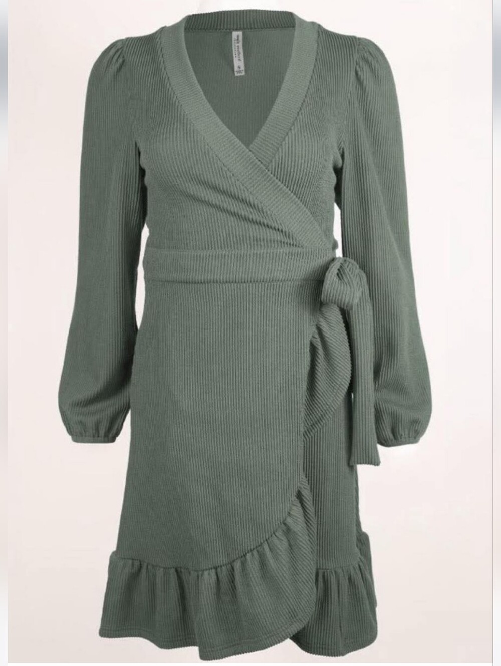 NWT Simply Southern Ruffled Ribbed Knit Wrap Dress Green Jade